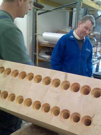 Holes drilled to take bars in a Joist End repair